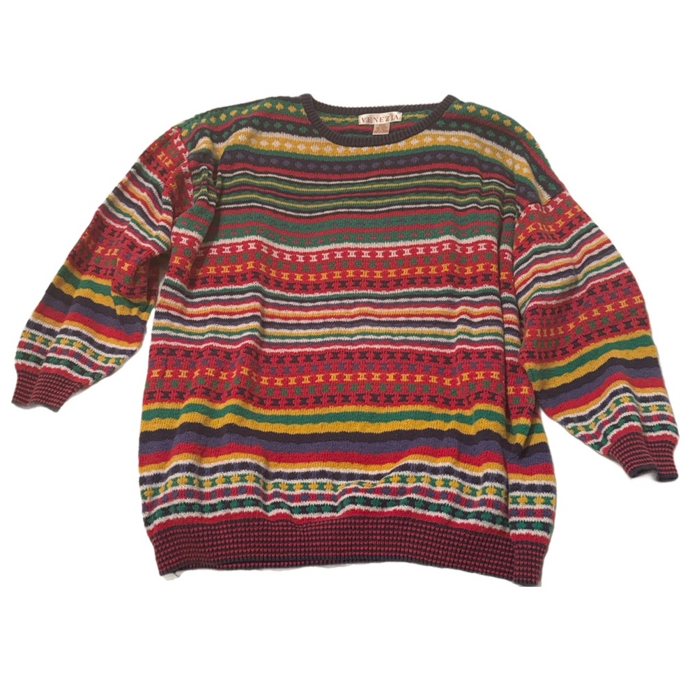Vtg Venezia Colorful Strip Crewneck Sweater Size 22/24 Eccentric Coogi Style
